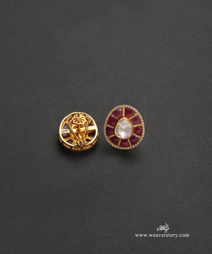 Lila_Handcrafted_Pure_Silver_Moissanite_Polki_Studs_With_Red_Semi_Precious_Stones_WeaverStory_03