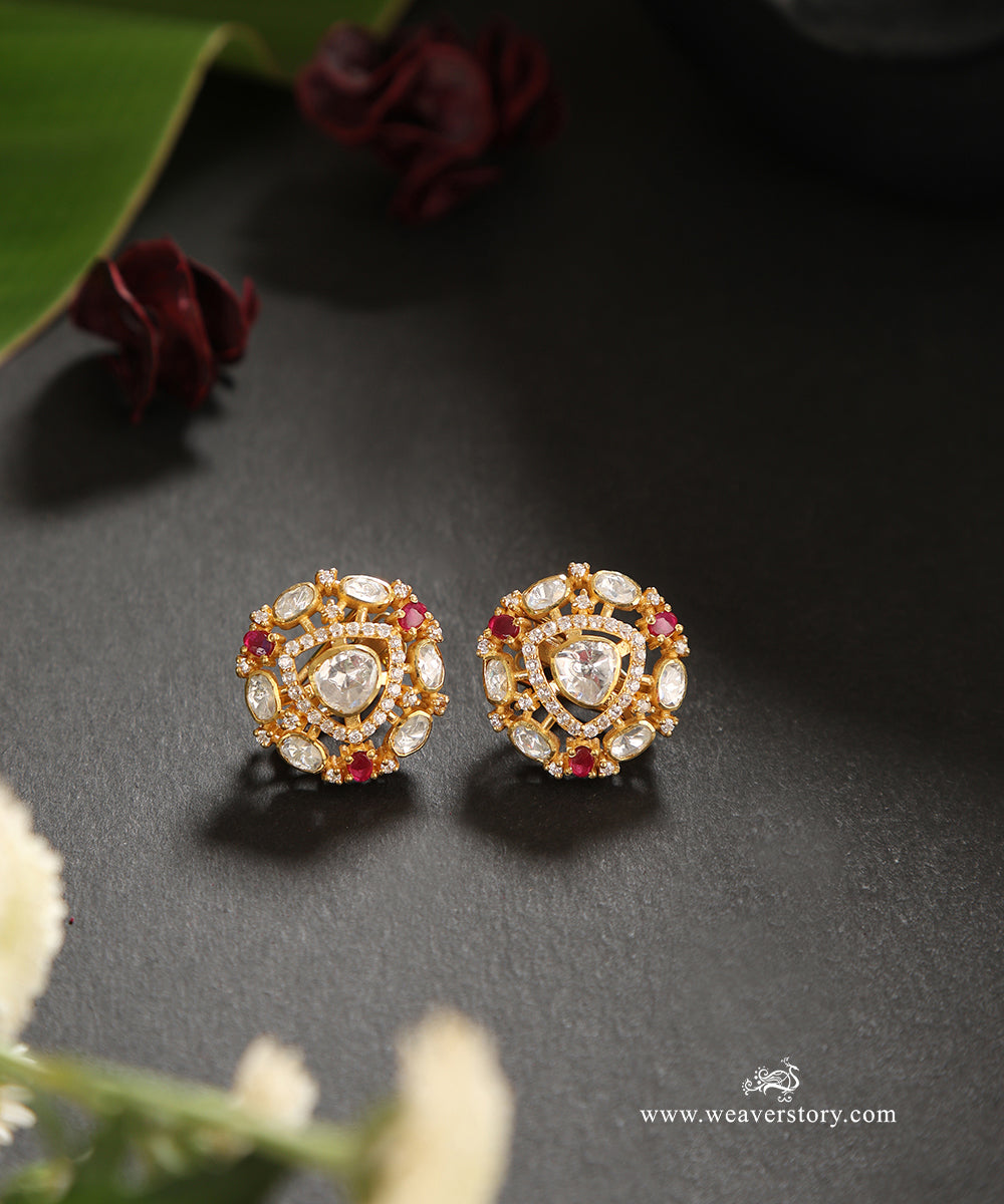 Iravya_Handcrafted_Pure_Silver_Moissanite_Polki_Green_Studs_WeaverStory_01