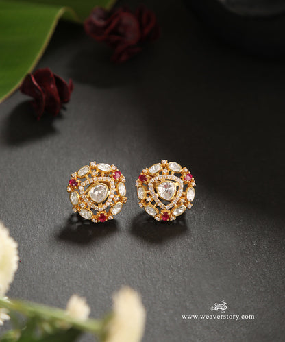 Iravya_Handcrafted_Pure_Silver_Moissanite_Polki_Green_Studs_WeaverStory_01