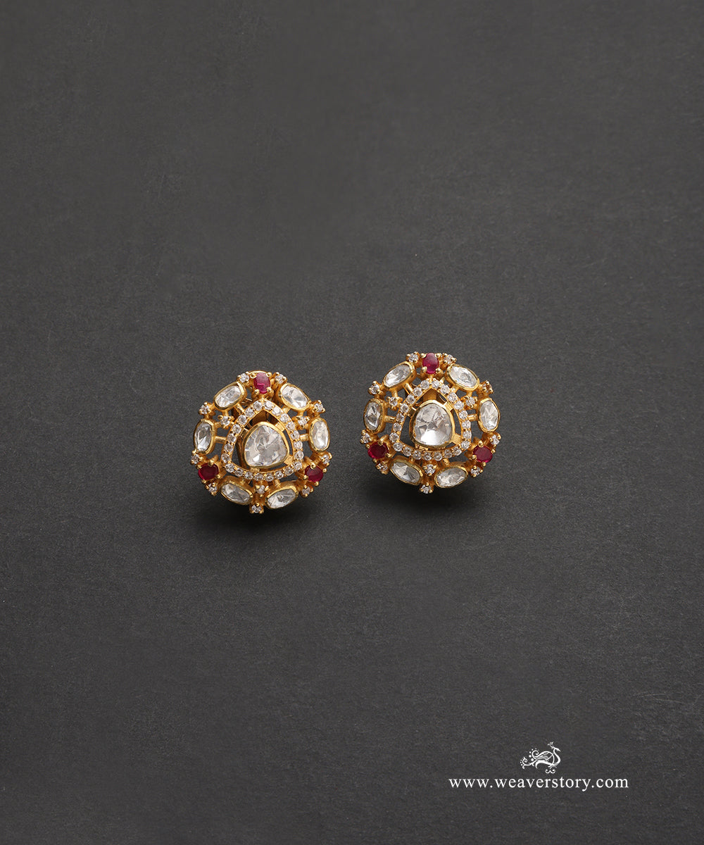 Iravya_Handcrafted_Pure_Silver_Moissanite_Polki_Green_Studs_WeaverStory_02