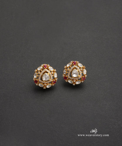Iravya_Handcrafted_Pure_Silver_Moissanite_Polki_Green_Studs_WeaverStory_02