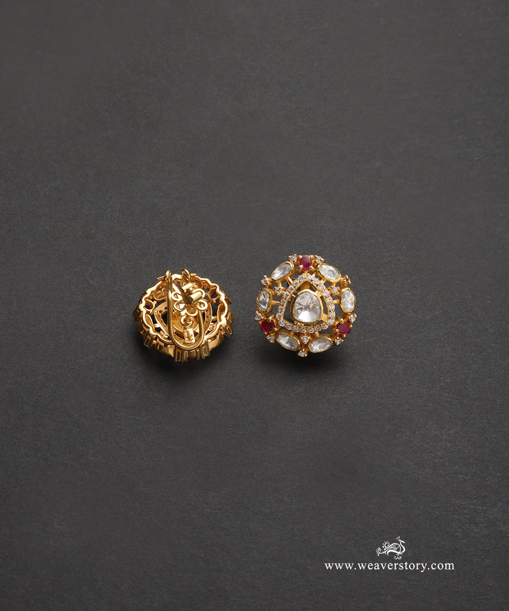 Iravya_Handcrafted_Pure_Silver_Moissanite_Polki_Green_Studs_WeaverStory_03
