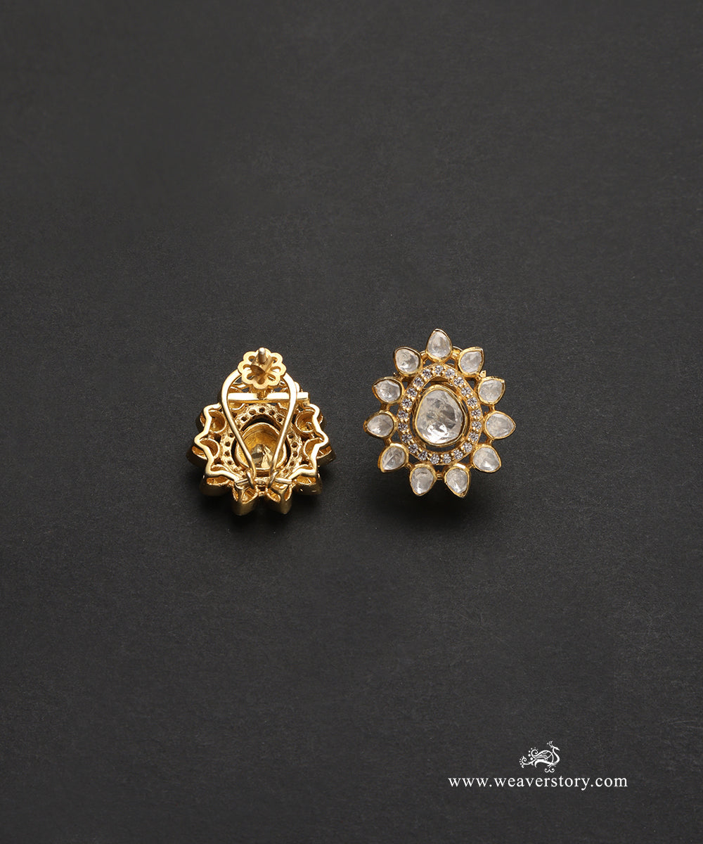Rivya_Handcrafted_Pure_Silver_Moissanite_Polki_Studs_WeaverStory_02