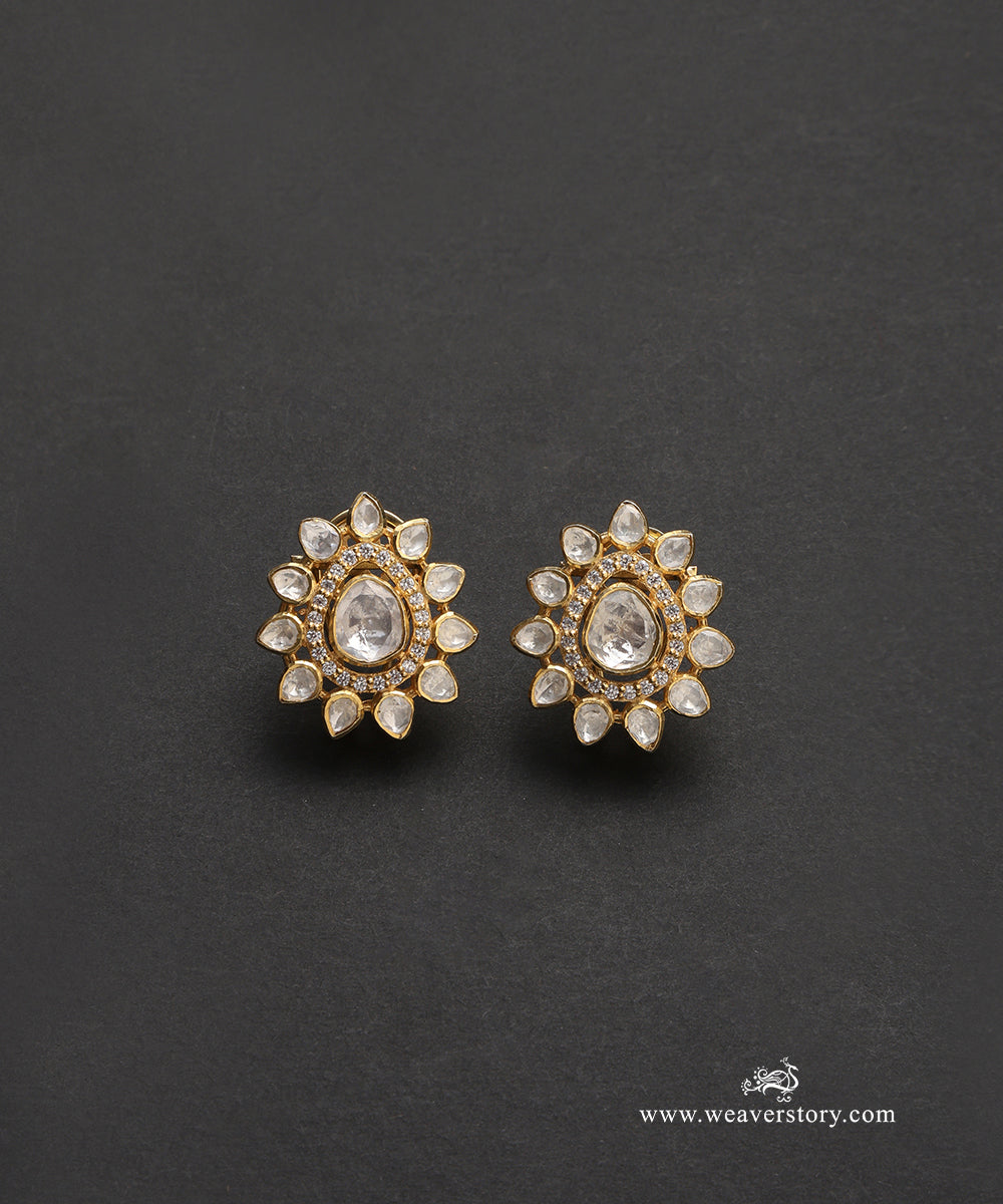 Rivya_Handcrafted_Pure_Silver_Moissanite_Polki_Studs_WeaverStory_03