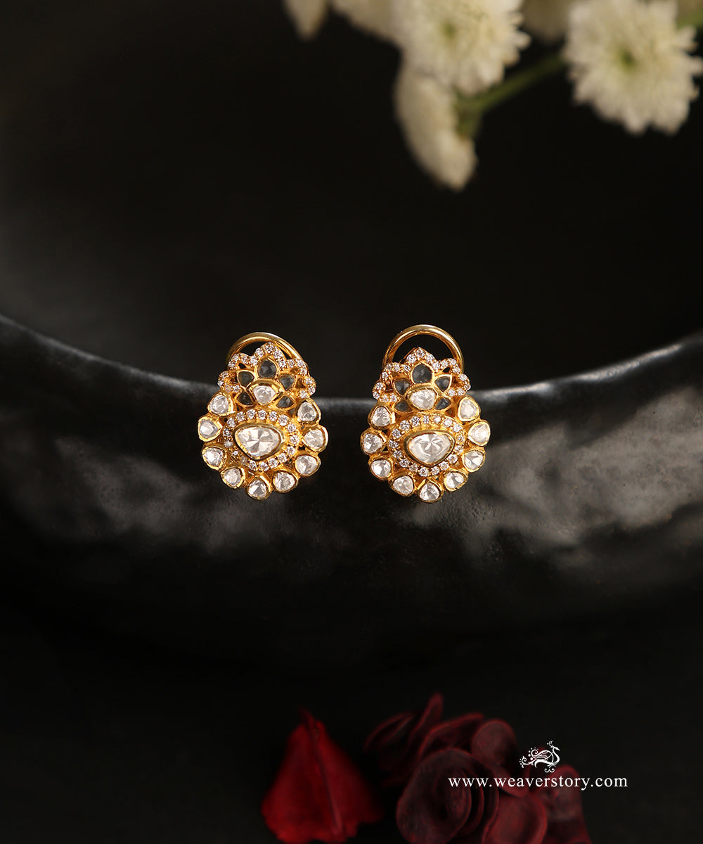 Oshina_Handcrafted_Pure_Silver_Moissanite_Polki_Studs_WeaverStory_01