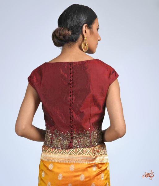 Maroon_Pure_Silk_Blouse_with_Zardozi_WeaverStory_04