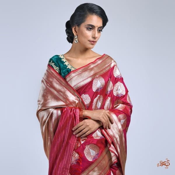 Wine_Banarasi_handloom_Katan_Silk_Saree_with_heavy_gold_Zari_and_Meenakari_Motifs_WeaverStory_01