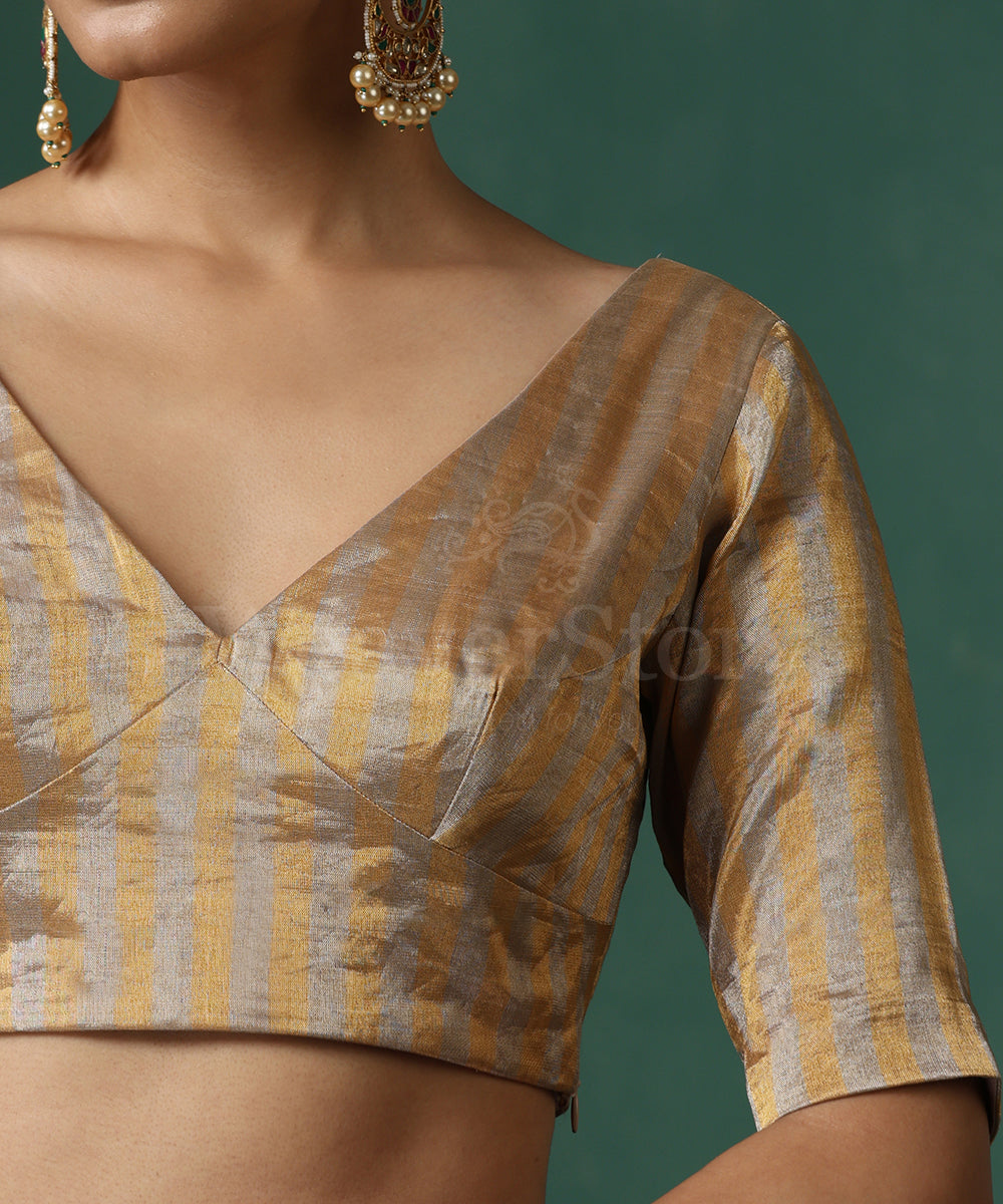 Gold_And_Silver_Handloom_Striped_Pure_Tissue_Silk_Blouse_WeaverStory_03