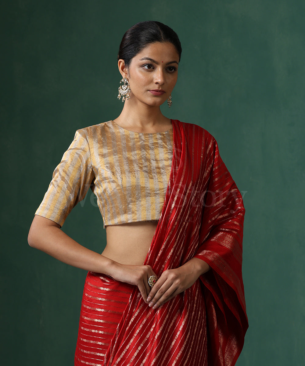 Gold_And_Silver_Handloom_Striped_Pure_Tissue_Silk_Blouse_With_Boat_Neck_WeaverStory_01