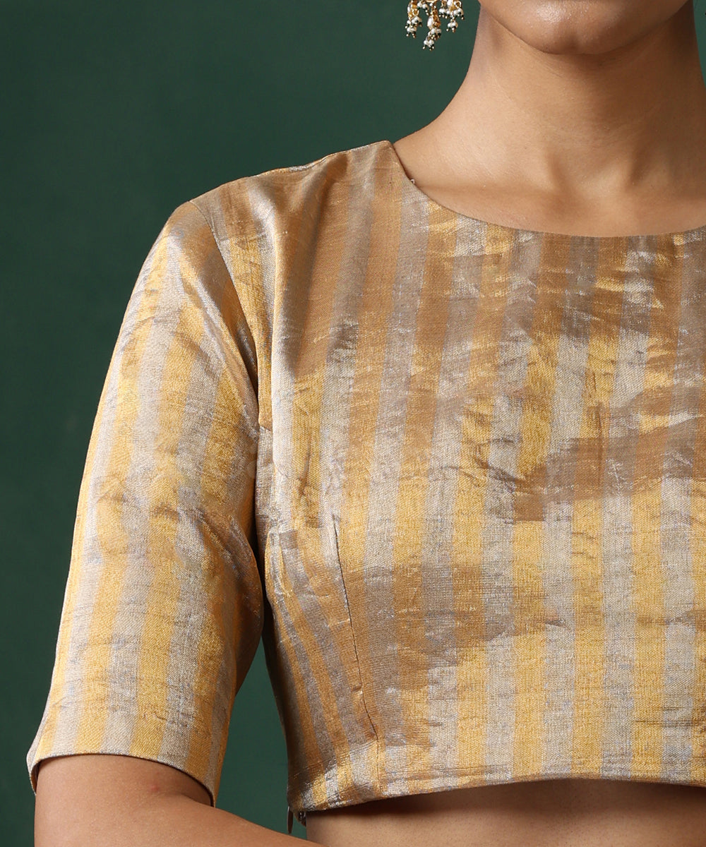 Gold_And_Silver_Handloom_Striped_Pure_Tissue_Silk_Blouse_With_Boat_Neck_WeaverStory_03