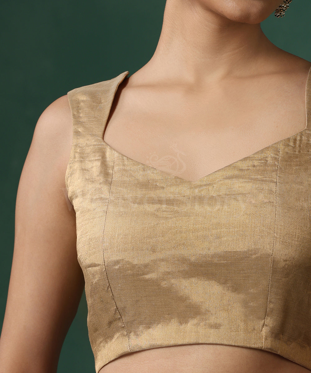 Handloom_Gold_Pure_Tissue_Silk_Sleeveless_Blouse_WeaverStory_03