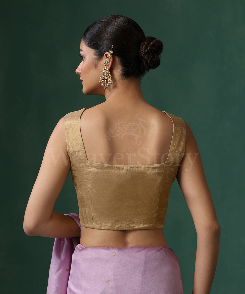 Handloom_Gold_Pure_Tissue_Silk_Sleeveless_Blouse_WeaverStory_07