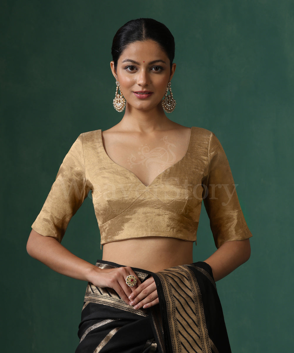 Gold_Handloom_Pure_Tissue_Silk_Blouse_With_Sweet_Heart_Neck_Neckline_WeaverStory_02