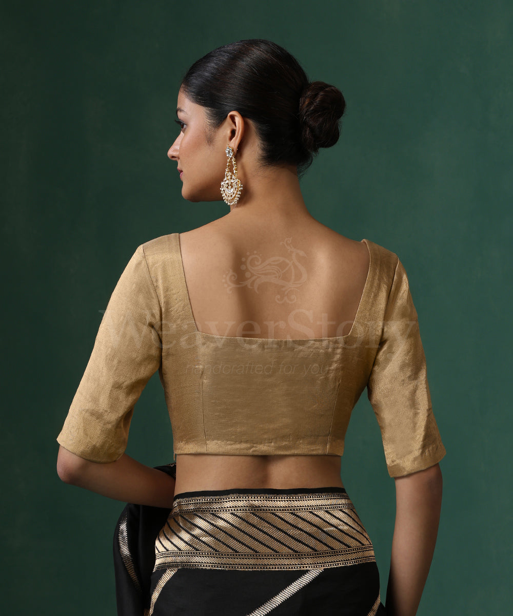 Gold_Handloom_Pure_Tissue_Silk_Blouse_With_Sweet_Heart_Neck_Neckline_WeaverStory_07