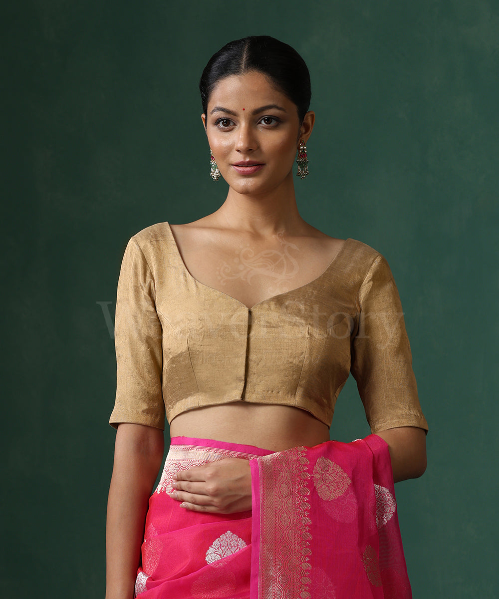 Gold_Handloom_Pure_Tissue_Silk_Blouse_With_Half_Sleeves_WeaverStory_02