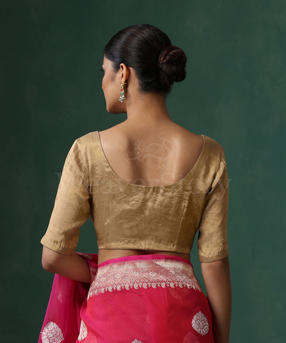 Gold_Handloom_Pure_Tissue_Silk_Blouse_With_Half_Sleeves_WeaverStory_07