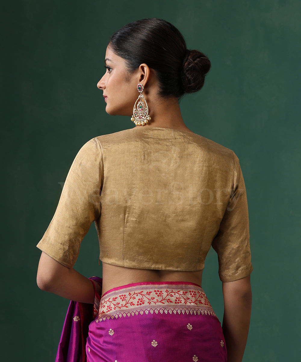 Gold_Handloom_Pure_Tissue_Silk_Choli_Cut_Blouse_With_Half_Sleeves_WeaverStory_07