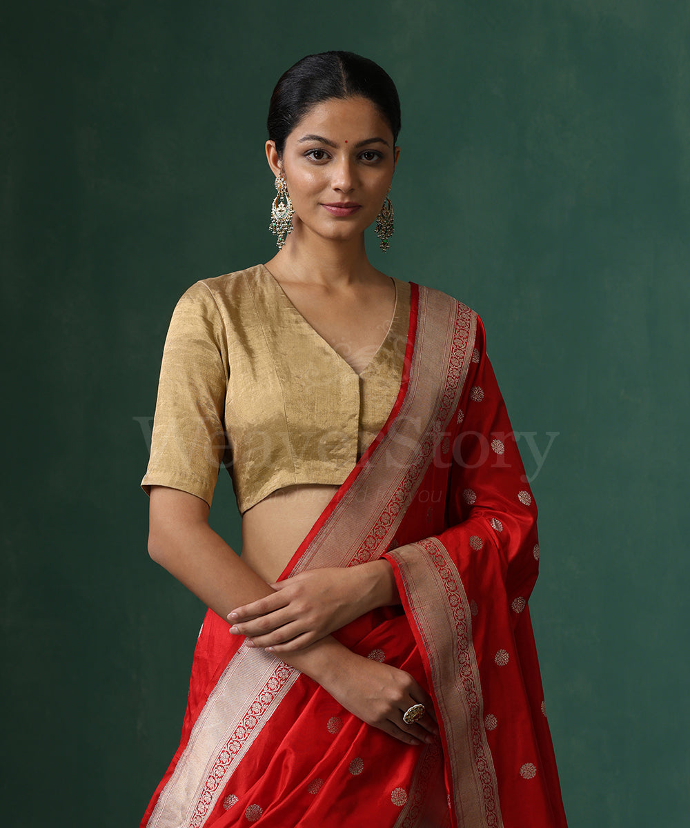 Gold_Handloom_Pure_Tissue_Silk_V_Neck_Princess_Cut_Blouse_WeaverStory_01