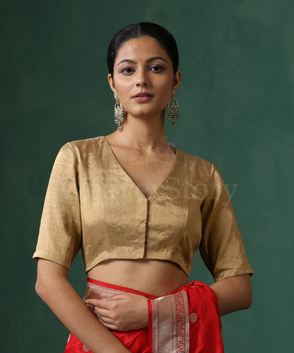 Gold_Handloom_Pure_Tissue_Silk_V_Neck_Princess_Cut_Blouse_WeaverStory_02