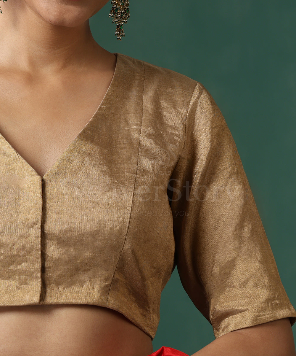 Gold_Handloom_Pure_Tissue_Silk_V_Neck_Princess_Cut_Blouse_WeaverStory_03