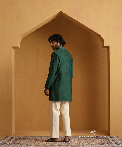 Green Chanderi Silk Kurta With Plain Cotton Pants