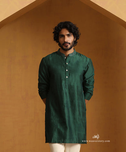 Green Chanderi Silk Kurta With Plain Cotton Pants