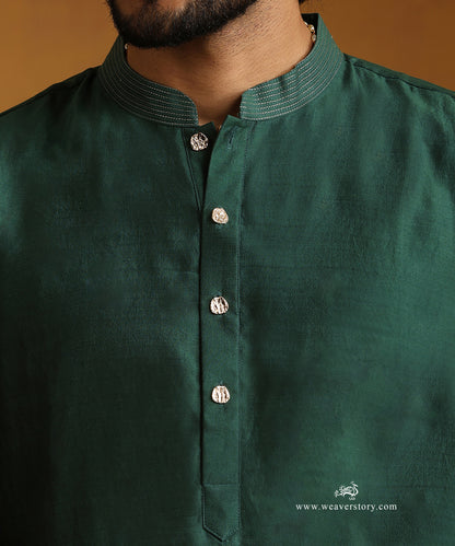 Green Chanderi Silk Kurta With Plain Cotton Pants