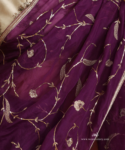 Purple Pure Organza Saree With Hand Embroidery