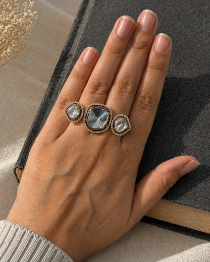Sheeshmahal Dual Finger Polki Ring