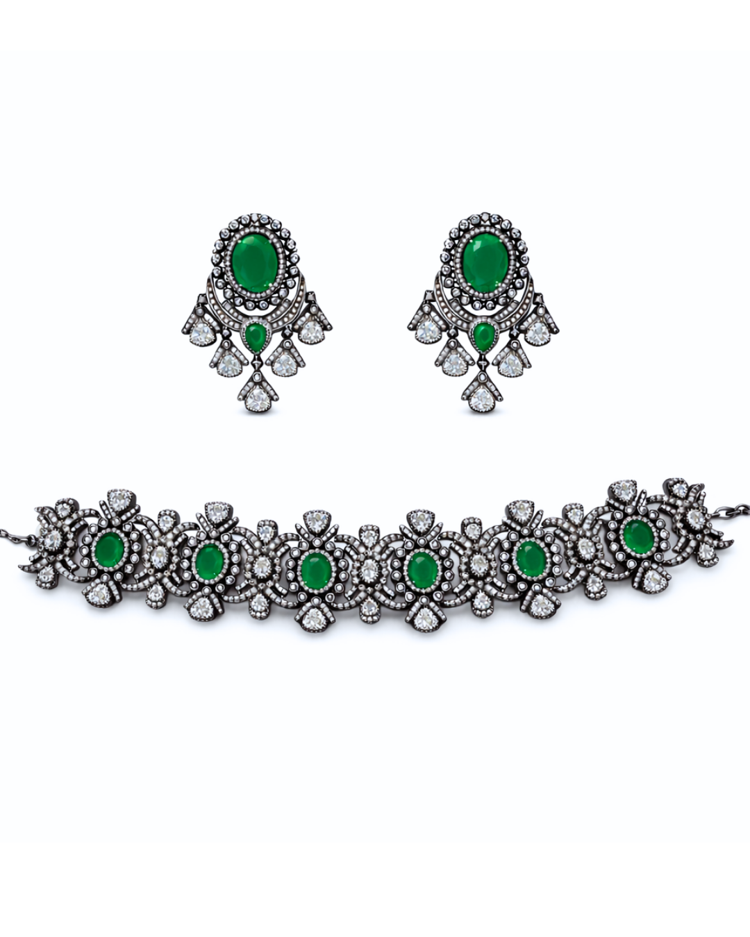 Zircon Regal Emerald Necklace Set