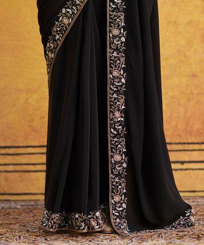 Black_Hand_Embroidered_Zardozi_Crepe_Saree_With_Floral_Design_On_The_Border_WeaverStory_04