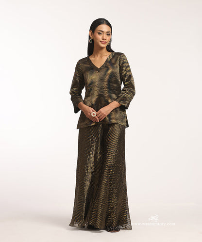 Black_Handloom_Chanderi_Stripe_Tissue_Sharara_Suit_Set_WeaverStory_01