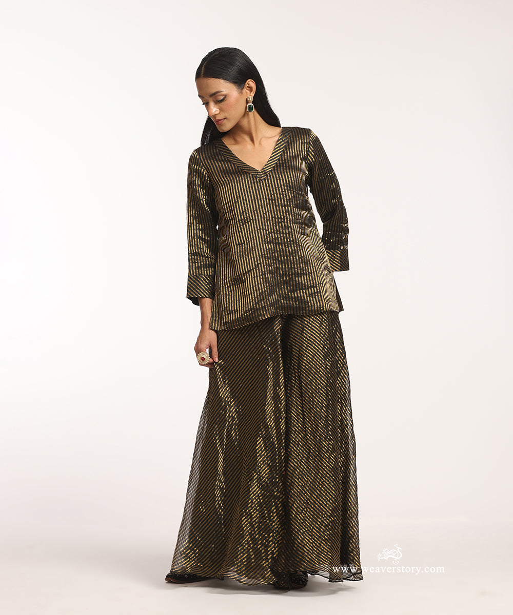 Black_Handloom_Chanderi_Stripe_Tissue_Sharara_Suit_Set_WeaverStory_02