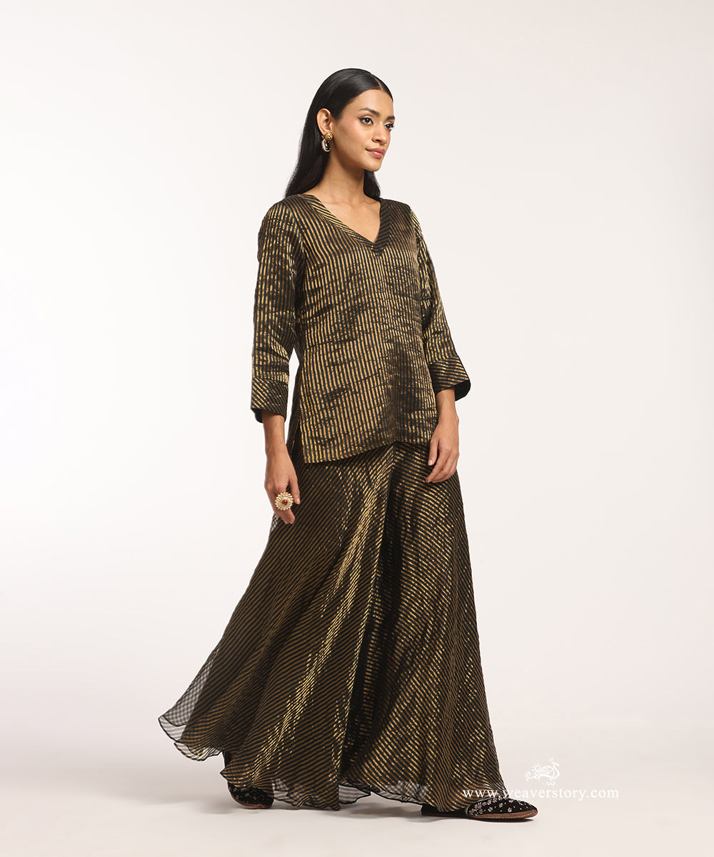 Black_Handloom_Chanderi_Stripe_Tissue_Sharara_Suit_Set_WeaverStory_03