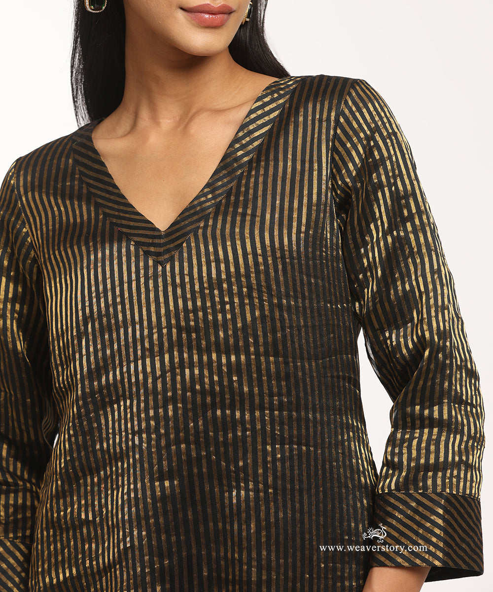 Black_Handloom_Chanderi_Stripe_Tissue_Sharara_Suit_Set_WeaverStory_05