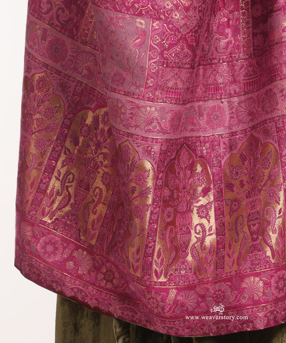 Pink_Handwoven_Jamawar_Pure_Cashmere_Wool_Doshala_with_Olive_Green_Tissue_Finishing_WeaverStory_03