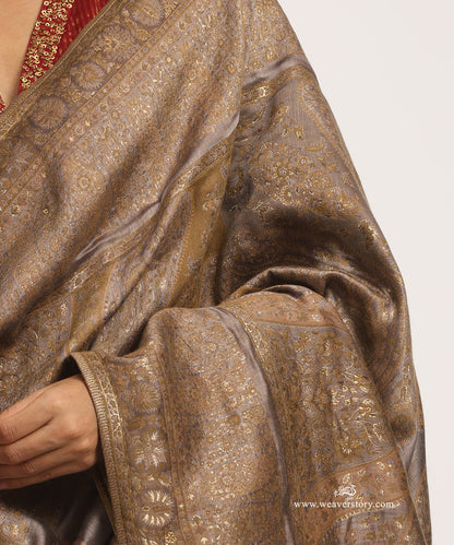 Olive_and_Beige_Handwoven_Pure_Cashmere_Wool_Doshala_With_Mughal_Border_And_Green_Tissue_Finishing_WeaverStory_03