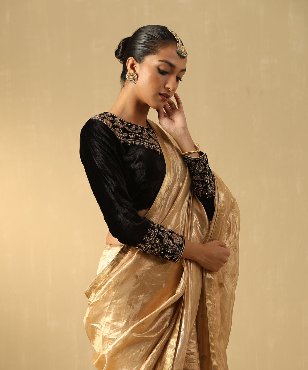 Black Hand Embroidered Zardozi Silk Velvet Blouse Blouses/ Crop Tops