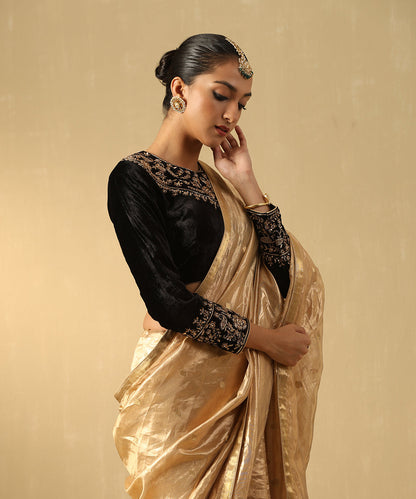 Black Hand Embroidered Zardozi Silk Velvet Blouse