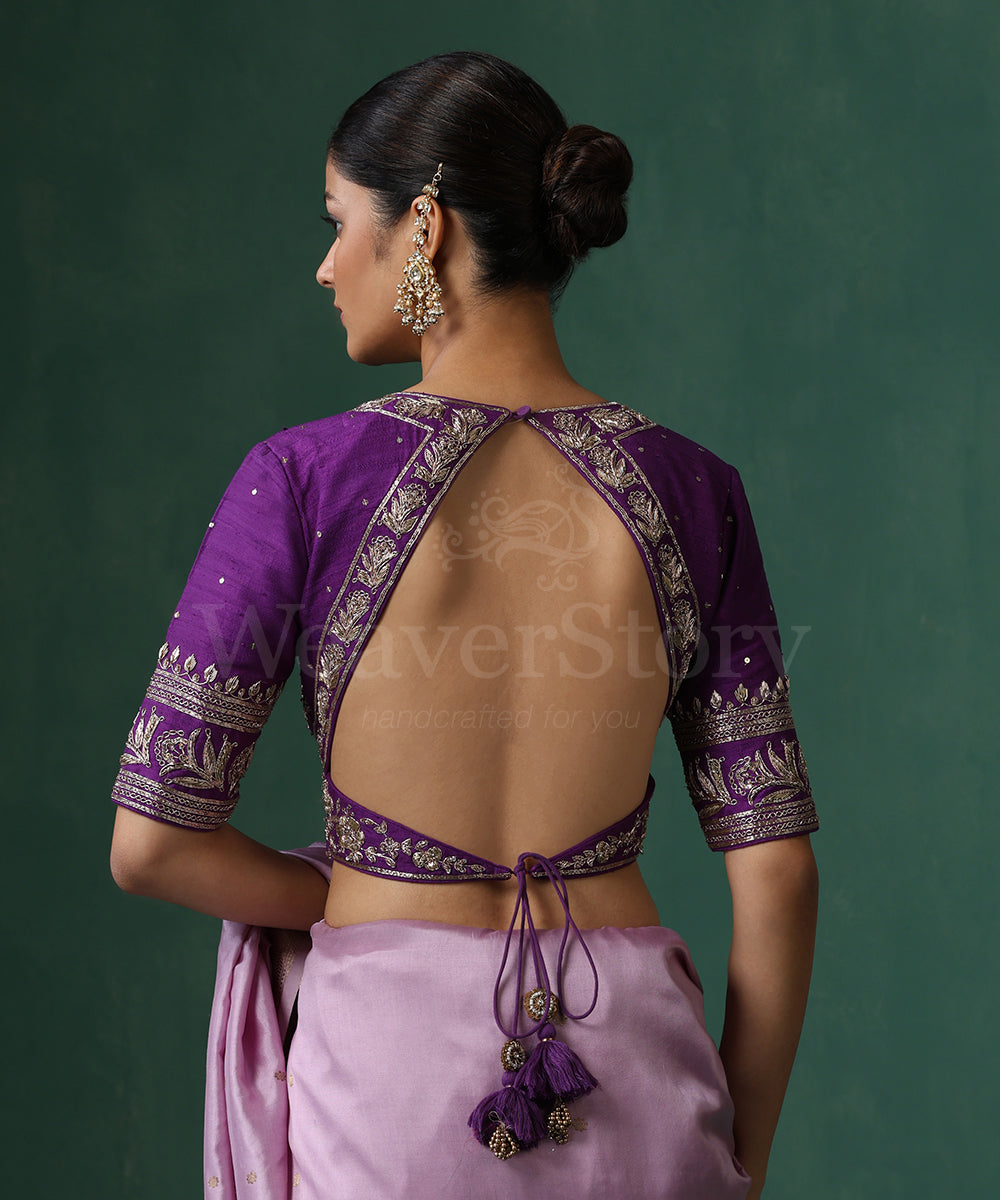 Purple_Choli_Cut_Raw_Silk_Blouse_With_Hand_Embroidered_Zardozi_WeaverStory_03