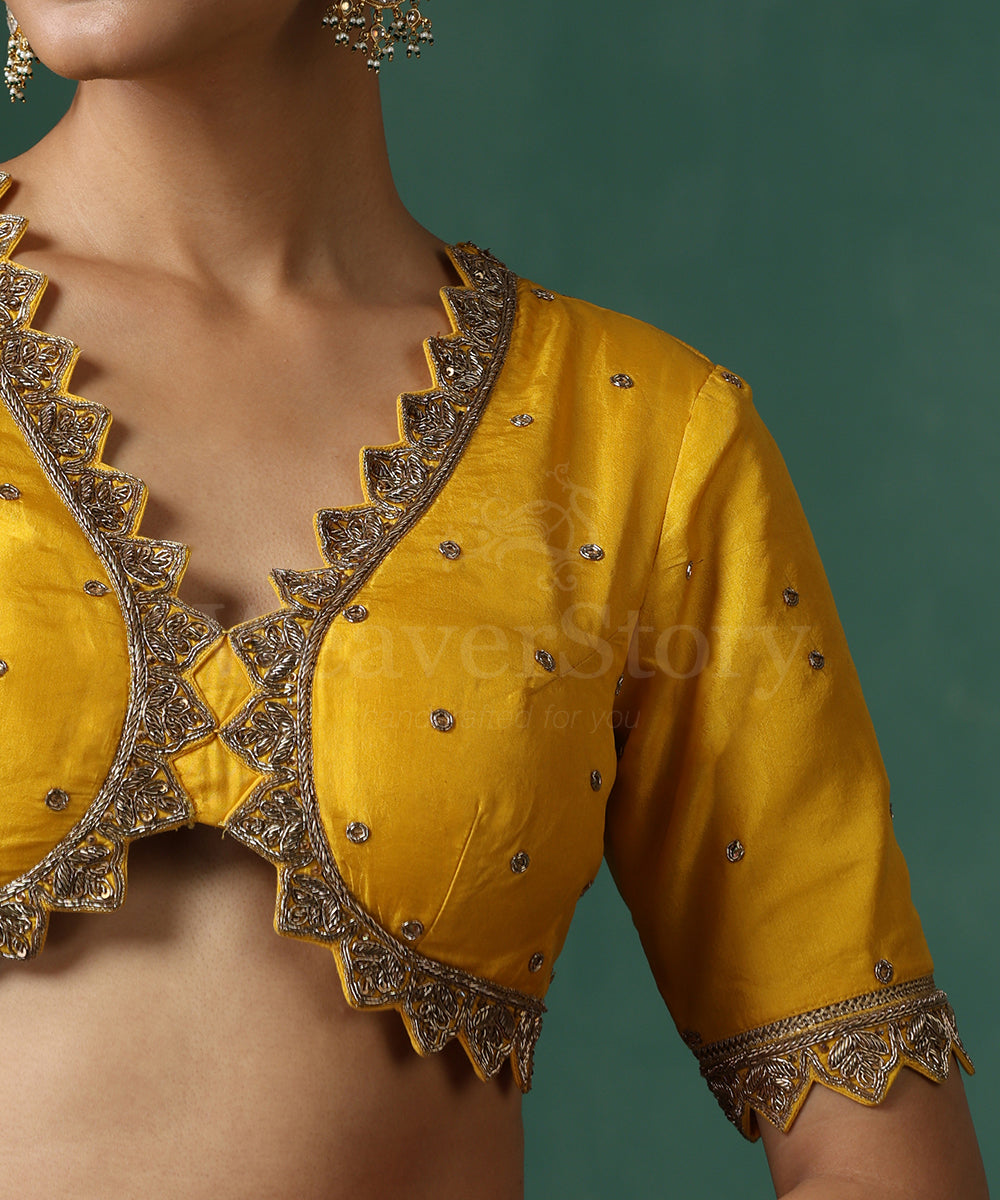 Yellow_Pure_Silk_Scalloped_Zardozi_Blouse_WeaverStory_03