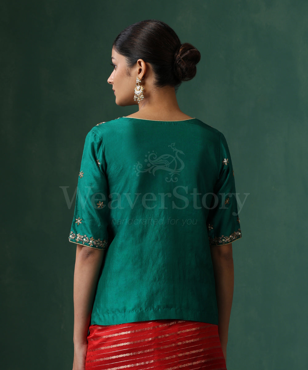 Green_Pure_Silk_Blouse_With_Hand_Embroidered_Zardozi_And_Katdhana_Blouse_WeaverStory_07