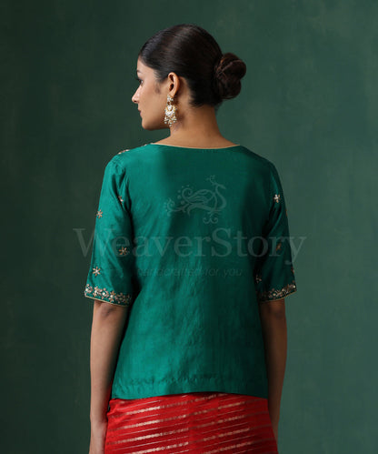 Green_Pure_Silk_Blouse_With_Hand_Embroidered_Zardozi_And_Katdhana_Blouse_WeaverStory_07