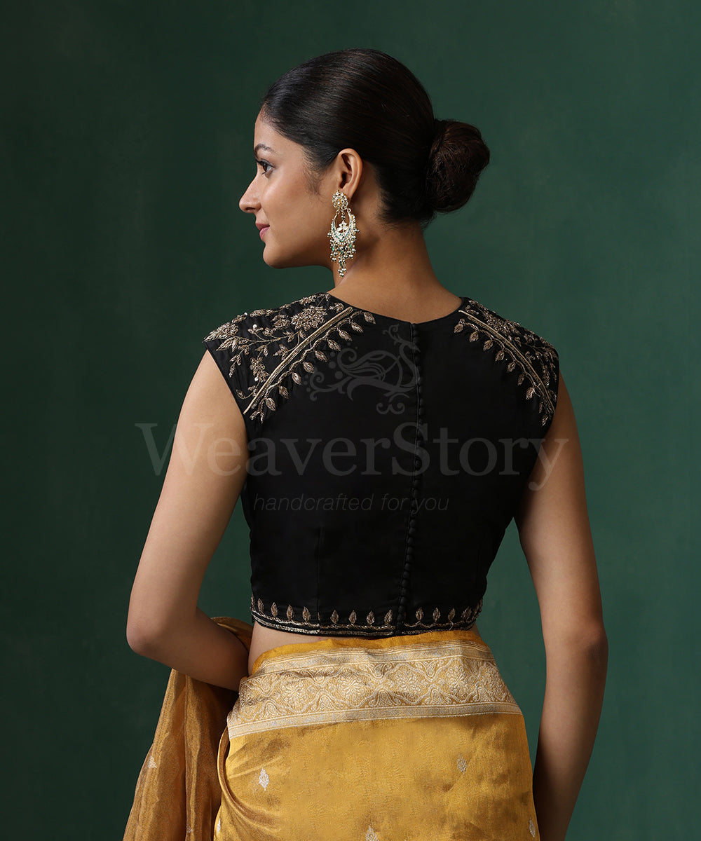 Black_Halter_Neck_Pure_Silk_Blouse_With_Zardozi_Work_WeaverStory_03