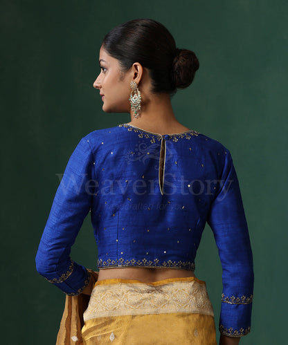 Blue_Raw_Silk_Hand_Embroidered_Zardozi_Blouse_WeaverStory_07