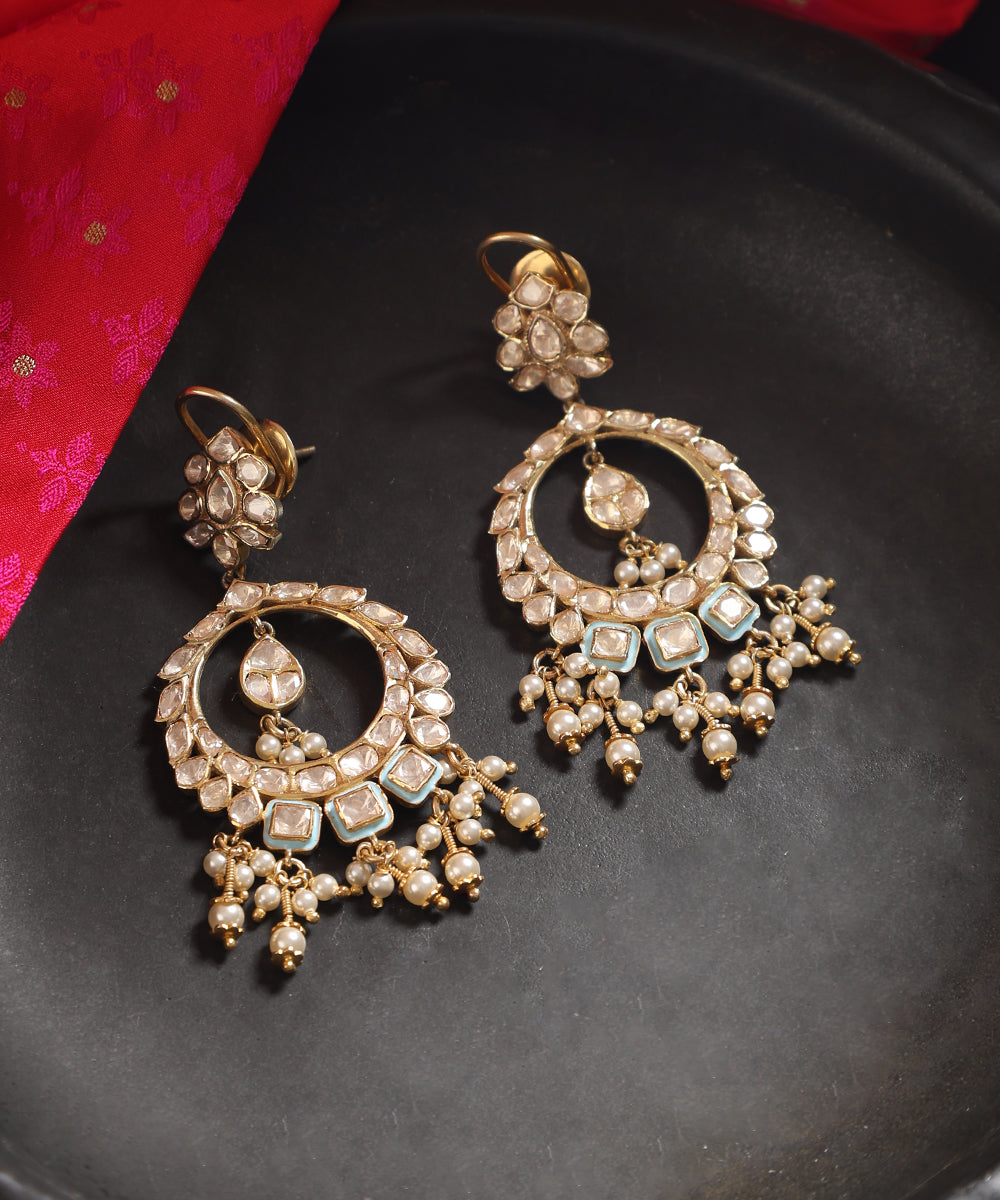 Dilkashan_Handcrafted_Silver_Chandbali_Style_Earrings_With_Moissanite_and_Moti_WeaverStory_01