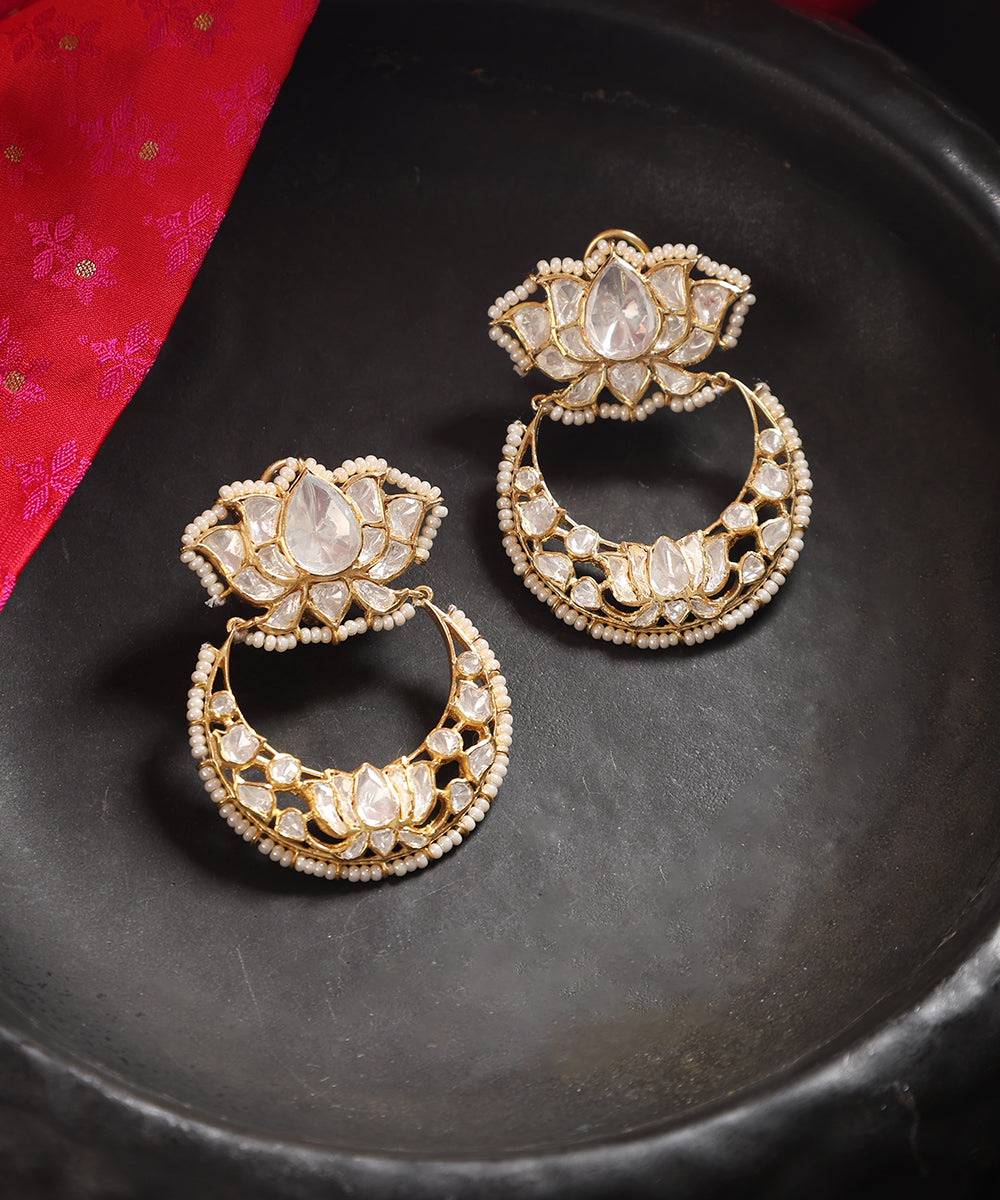 Dia_Handcrafted_Silver_Chandbali_Lotus_Motif_Earrings_With_Moissanite_WeaverStory_01