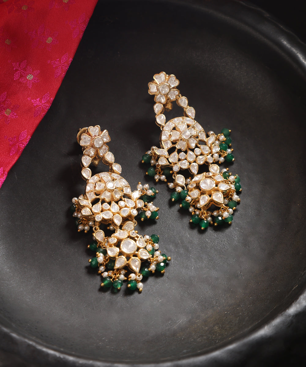 Dua_Handcrafted_Silver_Earrings_With_Moissanite_With_Moti_Hangings_WeaverStory_01