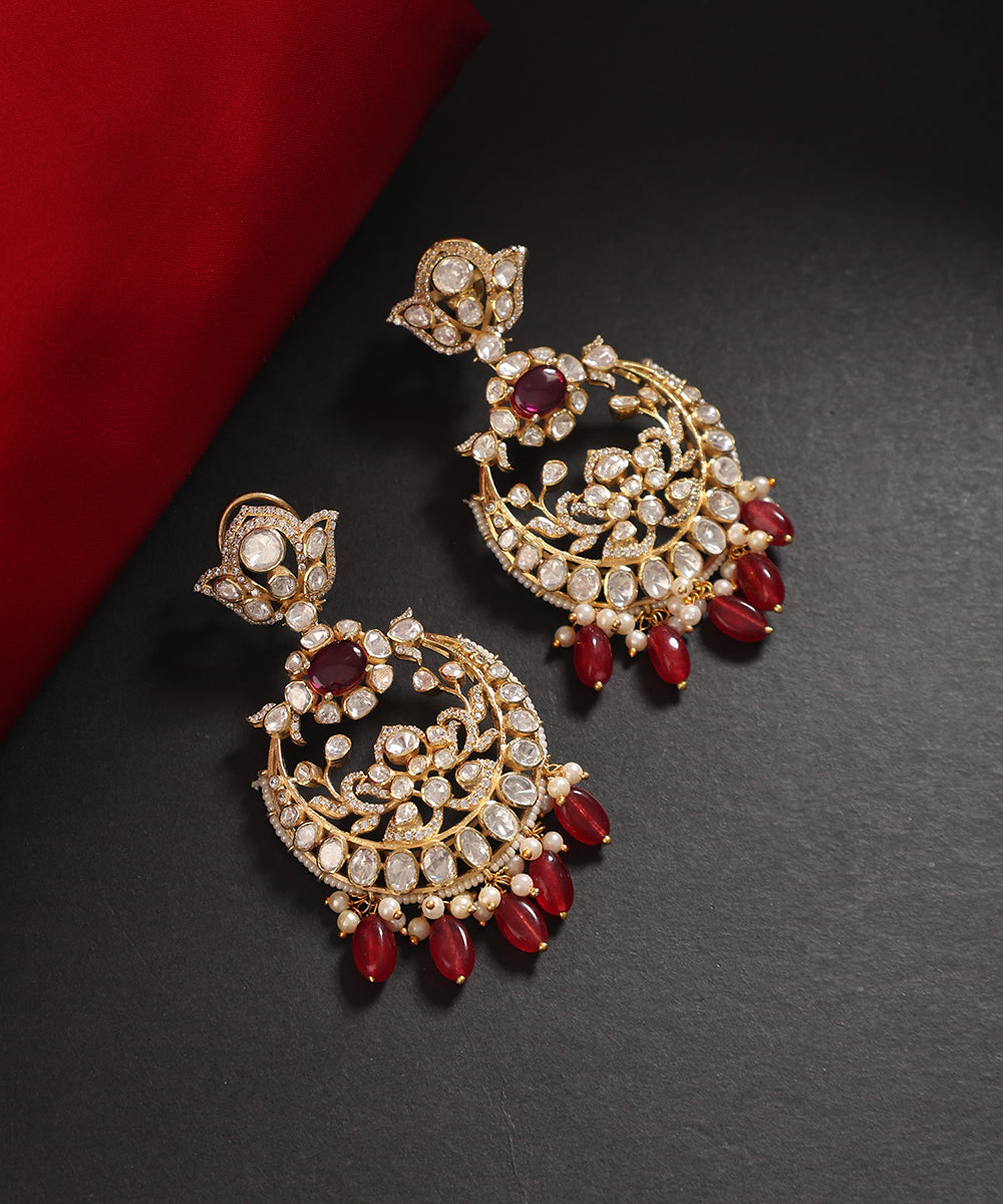 Bushra_Handcrafted_Silver_Chandbali_Earrings_With_Moissanite_and_Red_Semi_Precious_Stones_WeaverStory_01