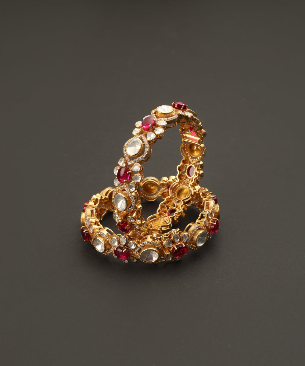 Elnora_Handcrafted_Silver_Kada_With_Floral_Motifs_Moissanite_And_Red_Semi_Precious_Stones_WeaverStory_02